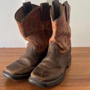 Ariat Brown Leather & Red Patterned Kids' Western Boots